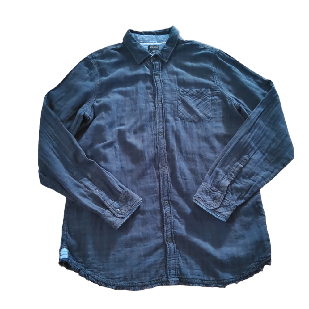 Baffalo David Bitton Checkers Button Down Gauze Casual Shirt Size XL Navy Blue